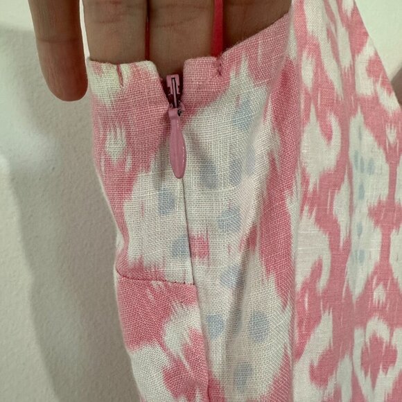 Gap Linen Mini Dress Fit and Flare Size 4 Pink Geometric V Neck - Picture 4 of 11